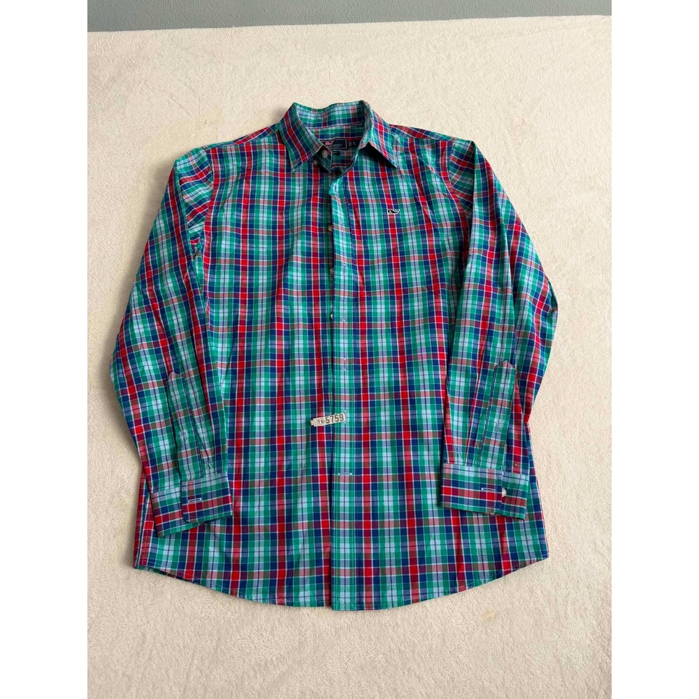 Vineyard Vines Boys L 16 Multi Color Plaid Whale Shirt Button Down Long Sleeve